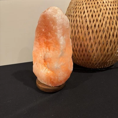 Lámpara de sal de cristal interruptor atenuador de luz rosa base de madera 9" H Foto 1 de 4