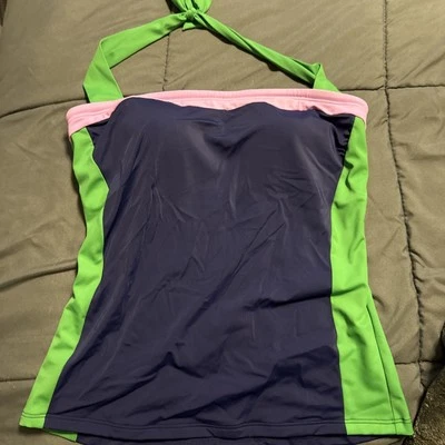 Boden Santorini Halter Tankini Top Only Swimsuit Womens US 10 Green Blue Purple - Image 1 of 2