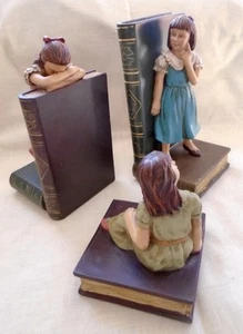 Vintg Hide and Seek 3 Piece Bookend Set, Hallmark Young Girls Play in Library - Picture 1 of 6