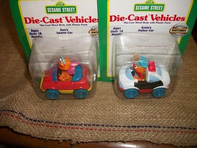 1997 Tyco Matchbox Sesame Street Die Cast Car Lot -ERNIE'S POLICE CAR, ZOE'S CAR - Imagem 1 de 4