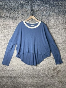 We The Free Shirt Womens Large Blue Waffle Knit Long Sleeve Asymmetrical Hem Top - Picture 1 of 7