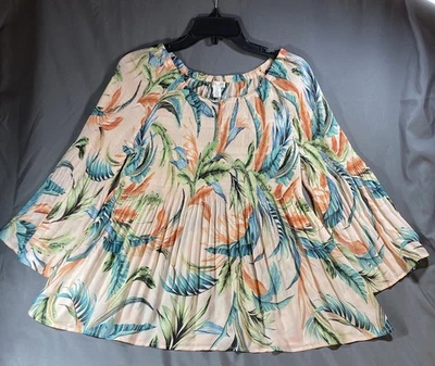 Blusa boho elástica Spense plisada grande rosa floral manga campana 3/4 Foto 1 de 4