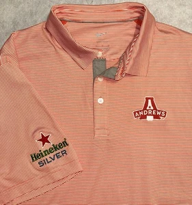 Nike Golf DriFit Andrews Distributing Heineken Silver Polo Shirt XL Red White - Picture 1 of 6