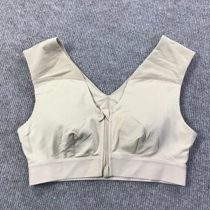 Tommie Copper Sport Bra Womens Medium Beige Shoulder Support Zip Front Gym Yoga - Picture 1 of 12