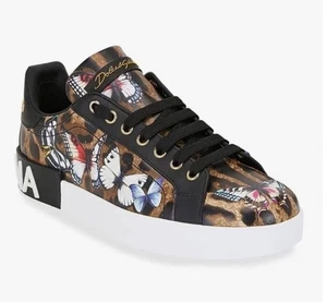 DOLCE GABBANA Portofino Tenis Leopardo Estampado Mariposa Mujer Talla 35 EE. UU. Talla 5 Nuevo en Caja - Imagen 1 de 23