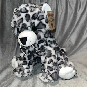 2001 The Bear Factory 12" Snow Leopard Cat Plush Glitter Eyes Hidden Pouch W/Tag - Picture 1 of 9