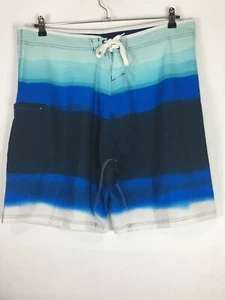 Burn Side Board Shorts Men Blue White Tie Waist Zip Pockets Swim Trunks Sz 38 - Picture 1 of 4