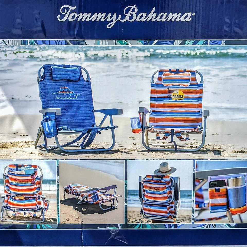 ⛱️⛱ ¡Nuevo!!! Tommy Bahama Mochila Silla de Playa Paquete de 2 Funcionamiento Limitado 🍍🍍 Foto 1 de 4