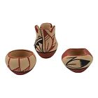 Lot of 3 Vintage Native American Pottery Miniatures Signed VC .75 to 1.25 Inch