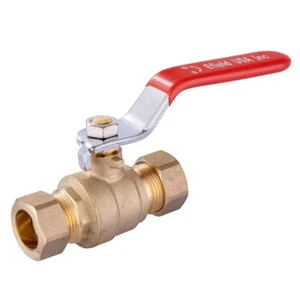 EFIELD 1/2" × 1/2" Compression Ball Valve Red Lever Brass No Lead Free Shipping - Picture 1 of 3
