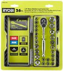 Ryobi 1/4 In. Drive Ratchet And Socket Set, 20% More Efficient - 26 Piece