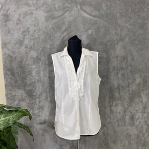 Brooks Brothers Sleeveless Ruffle Blouse top Button Down women’s size 12 white - Picture 1 of 10