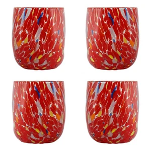 Set of Four 4 Murano Glass Drinking Art Tumbler Red Multi Millefiori - Picture 1 of 6