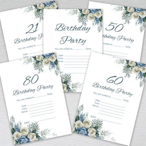 16,18,21,30,40,50,60,70,80,90 Geburtstag Party Einladungen Paket Dusty Blue Einladungen - Bild 1 von 31