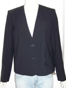 VESTE COURTE TAILLEUR BLACK COLLARLESS UNIFORM JACKET WOOL POLY SIZE 42 NWT $330 - Picture 1 of 4