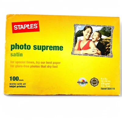 Staples Photo Supreme Satin 4x6 Inch 100 Sheets 564119 For Inkjet - Unopened - Image 1 of 4