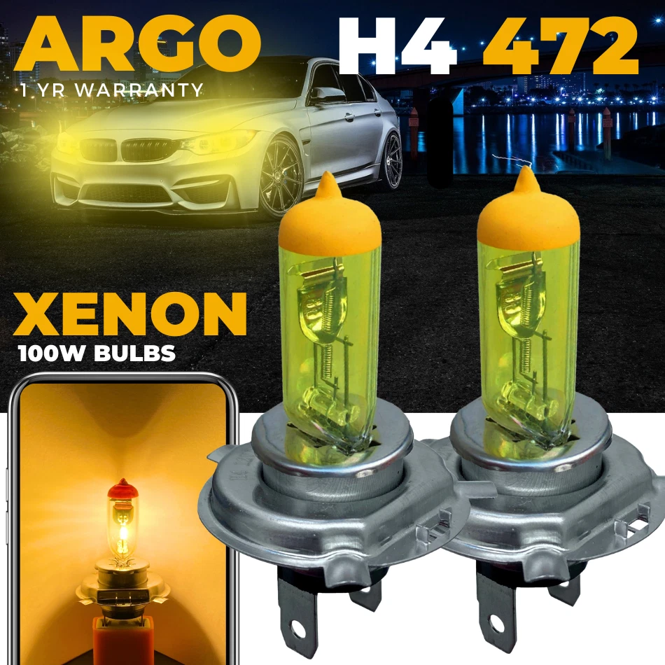 H4 Amber Xenon Yellow Headlight Bulbs 12v 100w P43t Halogen 472 Super Bright 12v - Image 1 of 4