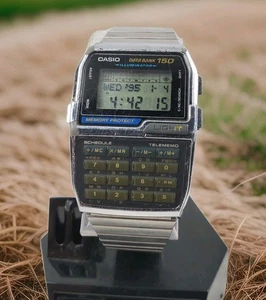 RARE VINTAGE CASIO DATABANK DBC-1500 CALCULATOR TELEMEMO MEN'S WATCH NEW BATTERY - Picture 1 of 10