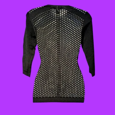 AUTUMN CASHMERE pothole 鱼网镂空针织黑色合身朋克毛衣上衣 S 3B — 第 1/4 张图片