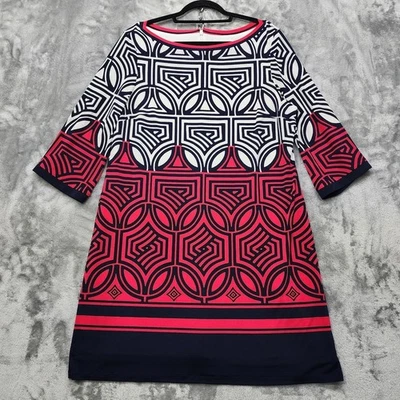 Vestido Christopher & Banks Mujer 16 Rosa Azul Blanco Geométrico Manga Larga Funda Foto 1 de 4