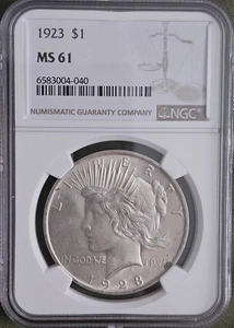 Dólar de la Paz 1923 NGC MS61 bonito brillo blanco esmerilado - Imagen 1 de 2