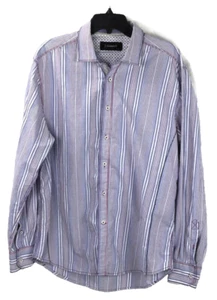 J Campbell Dress Shirt Men's 17.5 34/35 Blue Red Stripe Long Sleeve Button Up - Picture 1 of 8