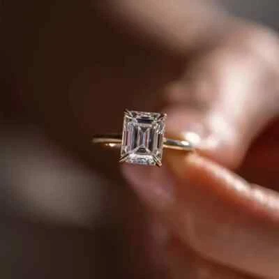 1.20CT Emerald Cut IGI Certified Lab Grown Diamond Wedding Ring 14k Yellow Gold - Image 1 of 4