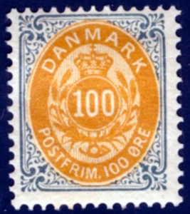 Denmark Scott  52a 100öre Slate and Orange UNUSED 1895-01 - Picture 1 of 2
