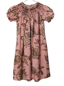 Boutique Le' Za Me Floral Print Smocked Dress Girls 4  Pink & Brown Paisley - Picture 1 of 5