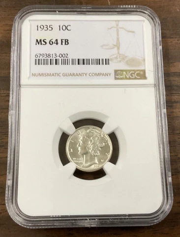 1935 Mercury Dime NGC MS64 FB Cover