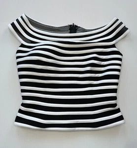 JS COLLECTION WOMEN'S Size 4 Petite CROPPED SLEEVELESS TOP Mesh Black & White - Picture 1 of 7