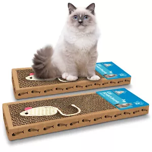 More details for 2pk cat scratcher pads | kitten scratching board mat cardboard bed pet play toy