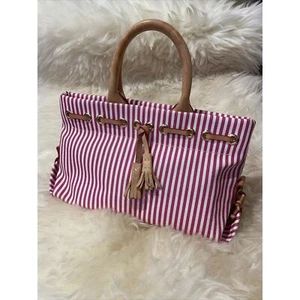 Dooney and Bourke Red and White Candy Stripe Tote Bag / Purse w/ Cross Body Stra - Picture 1 of 16