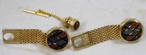 Goldtone Cufflink Set with Matching Tie Tack - Picture 1 of 1