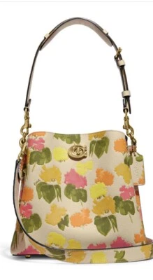 ❤️ Bolso de Hombro Coach Willow Estampado Floral Cuero Bolso Cubo Cartera Bandolera Foto 1 de 4