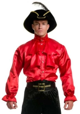 BRAND NEW RED Pirate Captain Shirt Satin Halloween Costume MEN'S SZ LARGE 42-44 - Image 1 of 3