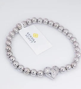 NEW 100% KENDRA SCOTT White Crystals Holland Heart Silver Bead Stretch Bracelet - Picture 1 of 3