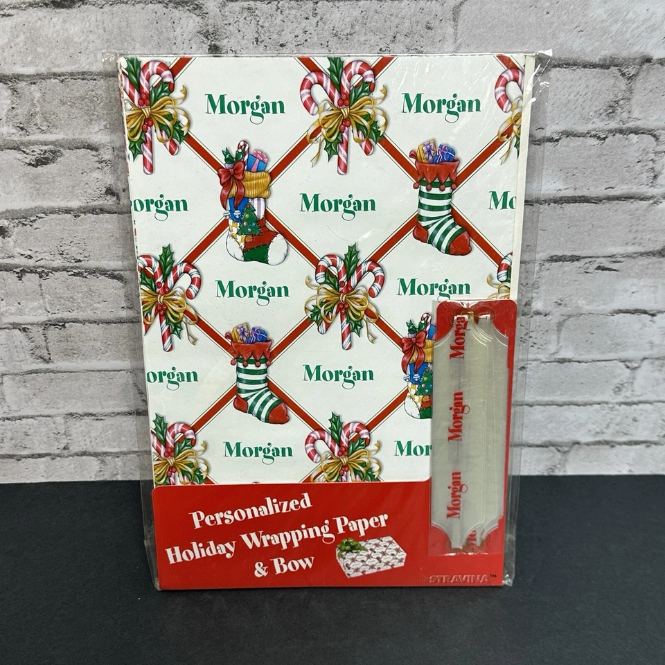 Sydney Personalized Holiday Gift Wrap Christmas Wrapping Paper Pull Bow 2 PKS