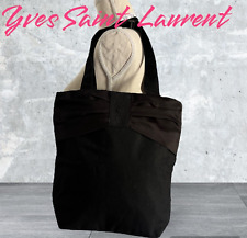 Yves Saint Laurent YSL Parfums Canvas Top Handle Tote Bag Black Satin Gathered