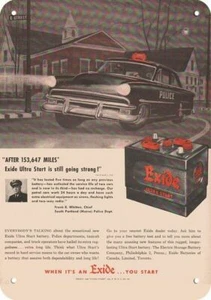 1953 PORTLAND MAINE POLICE CAR & EXIDE Car Battery DECORATIVE REPLICA METAL SIGN - Picture 1 of 1