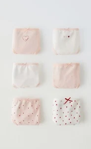 Zara 6 Pack Heart Underwear Girls Size 3-4 Years Briefs - Picture 1 of 4