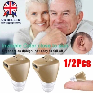 1/2Pcs Mini Invisible In-Ear Hearing Aid Rechargeable Sound Amplifier Adults UK - Picture 1 of 20