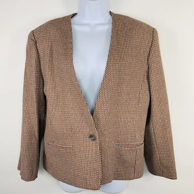 Blazer Chaus Mujer Talla 12 Multicolor Rojo Tweed Un Botón Mezcla Lana DE COLECCIÓN Foto 1 de 4