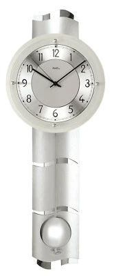 AMS 5215 Wanduhr Funk Funkwanduhr mit Pendel analog silbern Pendeluhr mit Glas - Bild 1 von 2