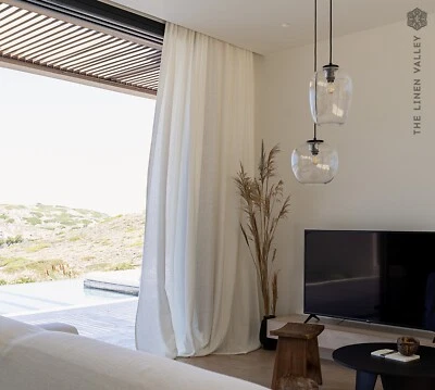 Antique white linen curtain (1 pcs) white linen window drape various sizes - Image 1 of 4