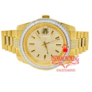 18K Yellow Gold Full Steel Baguette Simulated Diamond Presidential Watch 41mm - Picture 1 of 6