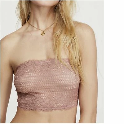 Free People Intimately NWT Small Camila Bandeau Bralette Rose Nude Pink Lace Bra - Image 1 of 4