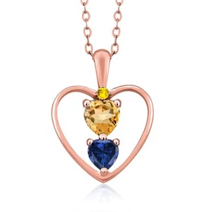 18K Rose Gold Plated Silver Citrine Created Sapphire and Yellow Sapphire - Picture 1 of 3