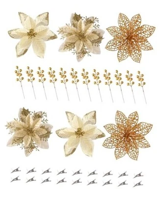 Flores de Navidad artificiales decoraciones de flores de pascua - 30 30 piezas-4 estilo dorado Foto 1 de 4