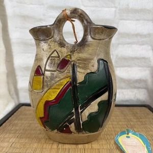 Vaso da sposa messicano/indiano doppio beccuccio colorato unico alto 7,5 pollici - Foto 1 di 6
